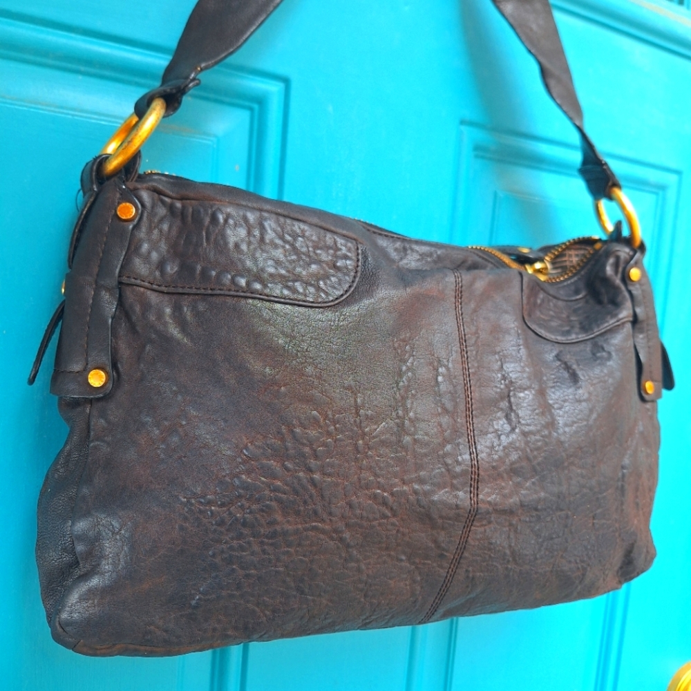 Genuine Leather Boho Purse Vintage Handbag Retro 90s Punk Grunge Bag Zipper Trim - Picture 15 of 17